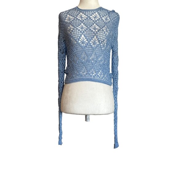 SER.O.YA Parley Crochet Top in Sky Blue XS-Small New Knit Sweater Womens - Picture 5 of 16